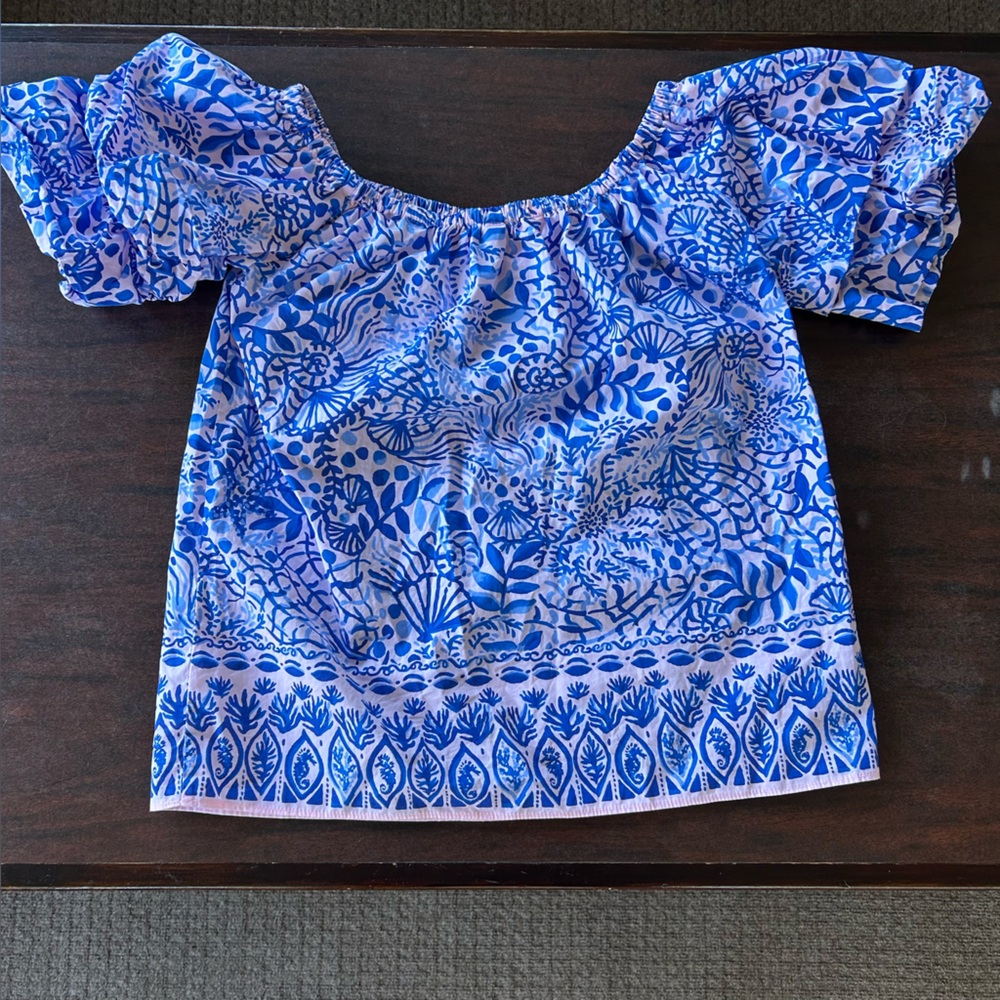 Lilly Pulitzer | Frankee Off-the-Shoulder top | High Tide Vibes print | XS - Picture 7 of 10